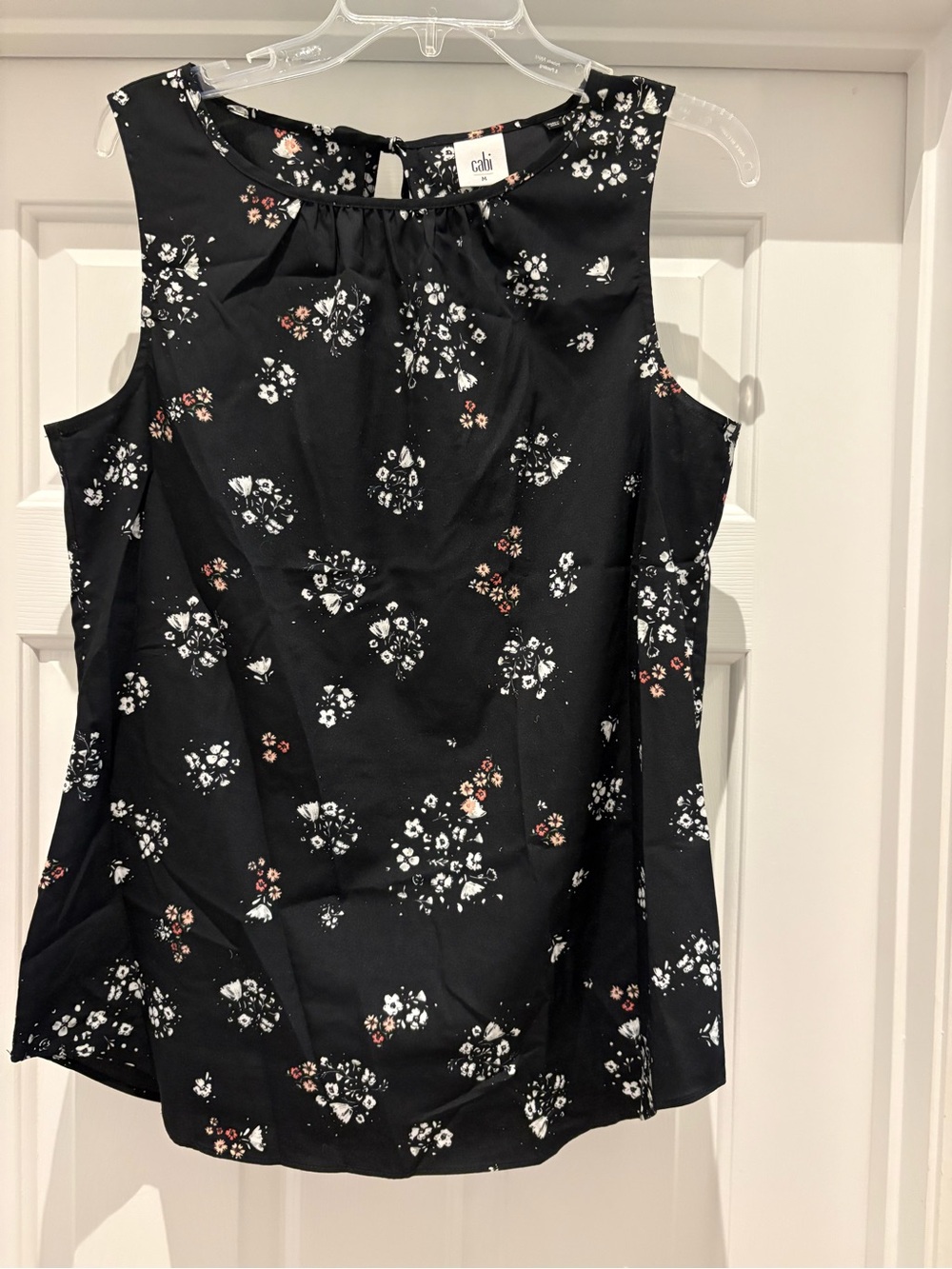 CAbi Black Floral Keyhole Sleeveless Top